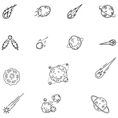 Hand Drawn Asteroid and Meteor Line Icon Set - Space Rocks Doodle Vector © Myself