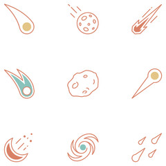 Colorful Meteor and Comet Line Icon Set - Space Asteroid Vector © Myself