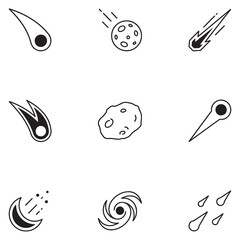 Black and White Meteor and Asteroid Line Icon Set Vector © Myself
