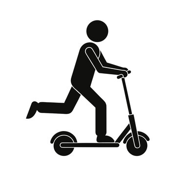Person Riding Scooter Silhouette Icon &ndash; Black Pictogram on White Background