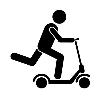 Person Riding Scooter Silhouette Icon &ndash; Black Pictogram on White Background