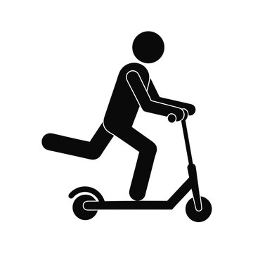 Person Riding Scooter Silhouette Icon &ndash; Black Pictogram on White Background