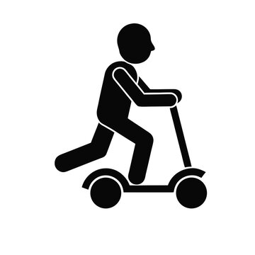 Person Riding Scooter Silhouette Icon &ndash; Black Pictogram on White Background