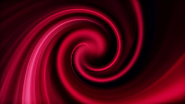 Abstract dark background with glowing deep red and crimson spiral swirl vortex motion. Dynamic fiery fluid light wave twirl layout for passionate energy technology motion video backdrop banner