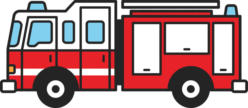 A red and white fire engine truck illustration isolated on transparent background