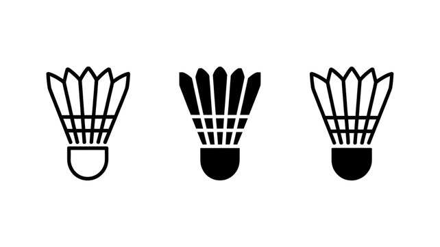 A minimalist illustration of a badminton shuttlecock set featuring three distinct line art and silhouette icon styles
