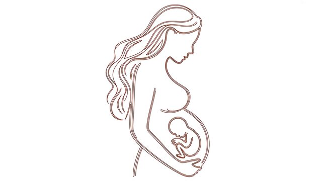A minimalist logo design featuring a stylized pregnant woman silhouette with an internal baby outline for maternal care branding