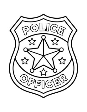 Police Car Badge Coloring Page &ndash; Printable Black and White Outline Educational Worksheet for Kids
