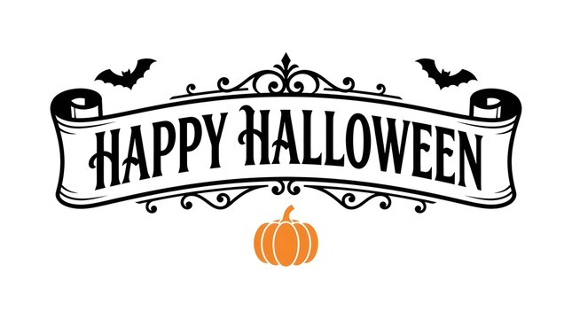 This captivating halloween typography design features a vintage aesthetic incorporating elegant flourishes spooky bats and a glowing jack o' lantern perfectly embodying the spirit of