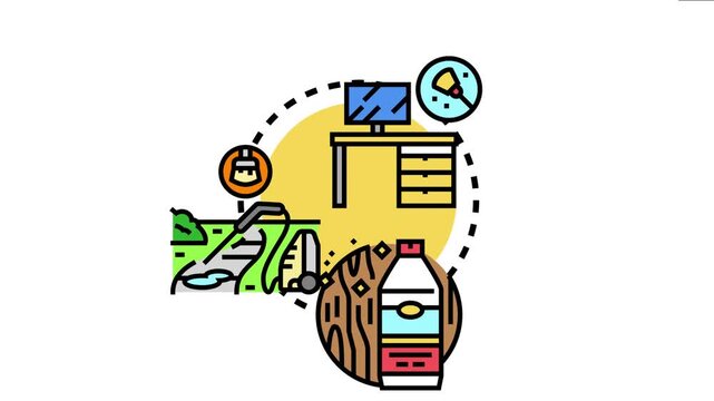 Cleaning service worker using a broom and scrubbing tool for hygiene, domestic work, outdoor yard care, and office tidiness concepts with detergents