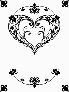 Ornamental black heart frame with floral scrollwork