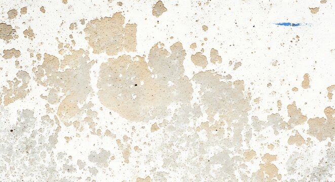 Distressed white concrete wall with peeling paint and brown stains grunge wall rough surface