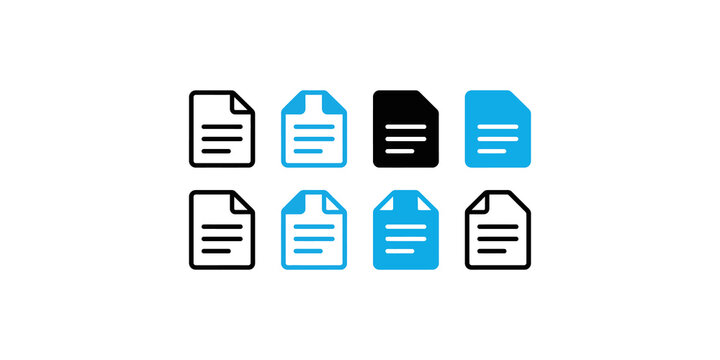 Collection of black and blue document icons for file management, data storage, and record keeping purposes.