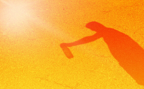 Man Drinking Water Silhouette, Drinking from Bottle Shadow in Bright Hot Sun, Heatwave Prevention
