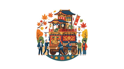Fototapeta premium Colorful Japanese dashi float with autumn maple leaf border