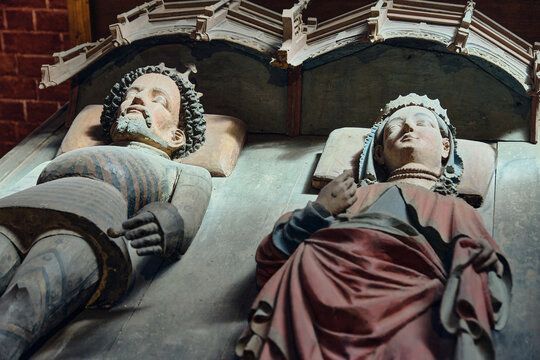Medieval tomb effigies of duke and duchess historical monument in Doberaner Muenster Bad Doberan Germany Ancient art and gothic architecture