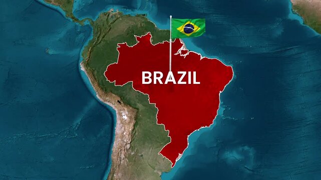 Brazil map with waving national flag motion graphic animation element design