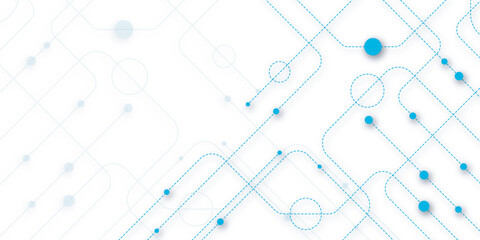 Obraz premium Abstract Black Line Geometric Network Background With Connected Rounded Shapes Circles And Dots On White, Modern Digital Technology Pattern For Branding, Web, Presentation, Wallpaper And Designs
