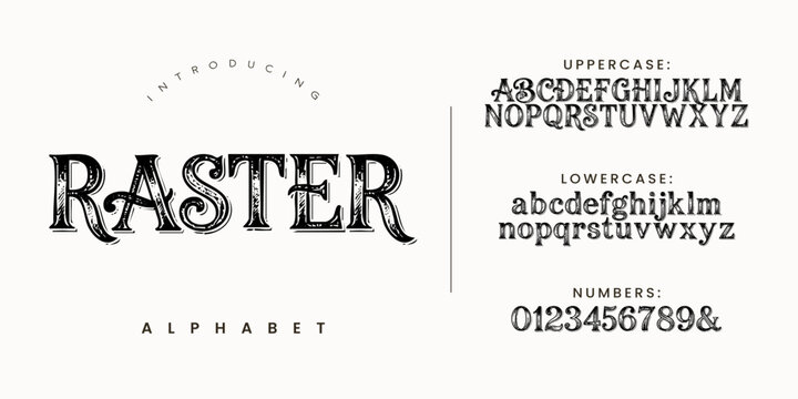 Raster Decorative Serif Display Font with Rough Textured Vintage Style Lettering Design