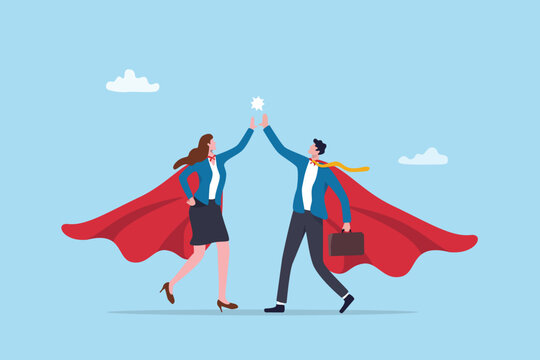 Great leader collaborate to success, teamwork or partnership to cooperate work together, management leadership, executive responsibility, business people high five together for business success.