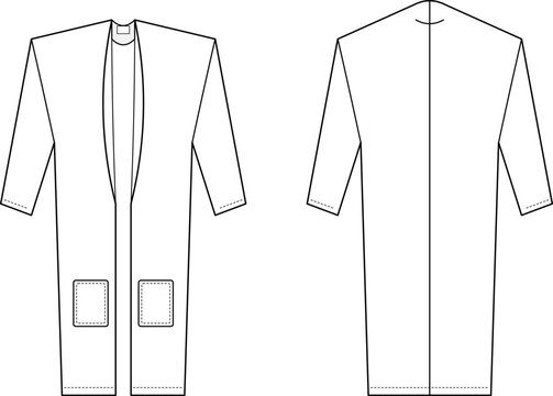 Women's Cardigan Robe Kimono Jacket Vector Flat Lay Design Front Back View