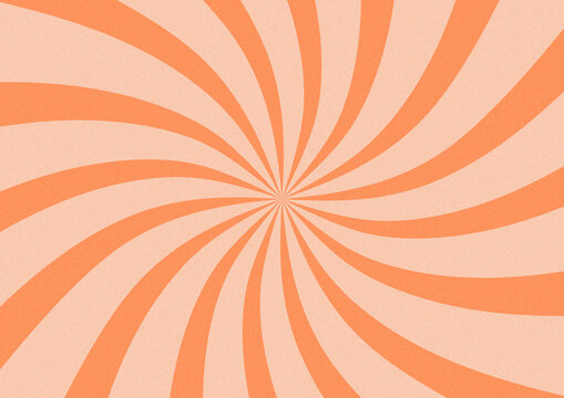 orange spiral sunburst background, retro 60s 70s psychedelic twisted radial ray pattern illustration, peach vintage swirl wallpaper with texture
