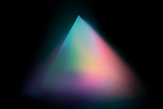 Glowing prism triangle neon gradient on black for futuristic poster background and banner design with soft colorful glow