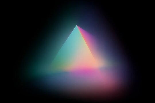 Conic neon prism triangle gradient on black background for vibrant poster banner and wallpaper design with cyan magenta glow and soft blurred reflection