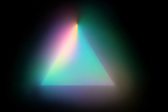 Glowing conic prism triangle with cyan and magenta neon gradient on black for geometric background and poster design
