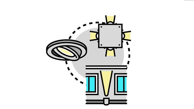 Bright illumination concept showing various modern light sources, including ceiling fixtures, recessed lighting, and strip lights, shaping diverse interior and exterior spaces
