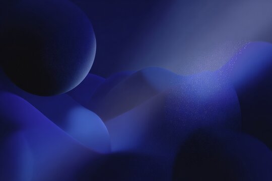 Deep indigo abstract gradient with soft spheres and fine grain glow for moody wallpaper and poster background with cosmic atmosphere