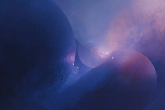 Immersive deep indigo abstract cosmic spheres gradient with grain and soft glow for space wallpaper poster and background design