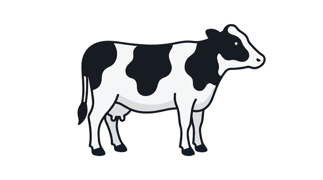 Black and white Holstein Friesian cow standing profile view illustration.