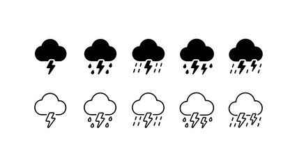 Obraz premium Stormy Weather Icon Set in Solid Silhouette and Linear Outline Style