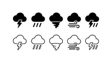 Obraz premium Weather Icon Set Featuring Storm Rain Tornado and Wind Symbols