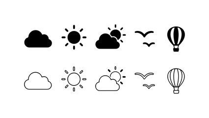 Obraz premium Weather and Sky Icon Set in Silhouette and Outline Vector Style