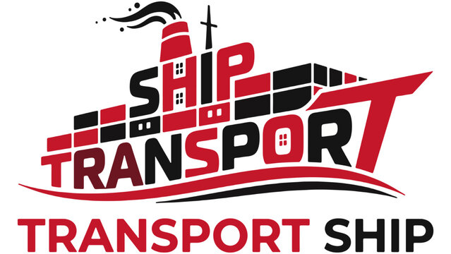 Cargo ship transport logo design with industrial vessel silhouette isolated on transparent background abstract vector illustration 