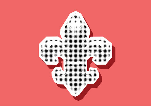 Vector image of heraldic lily in retro halfton style, newspaper raster illustration on white background for collages and design.