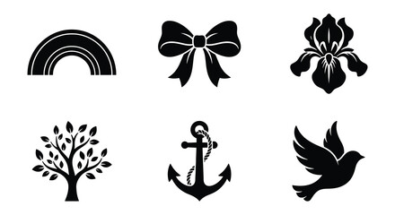 Collection of weather and floral silhouettes on a white background