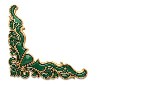 Ornate green and gold vintage corner ornament with intricate baroque flourishes for elegant design