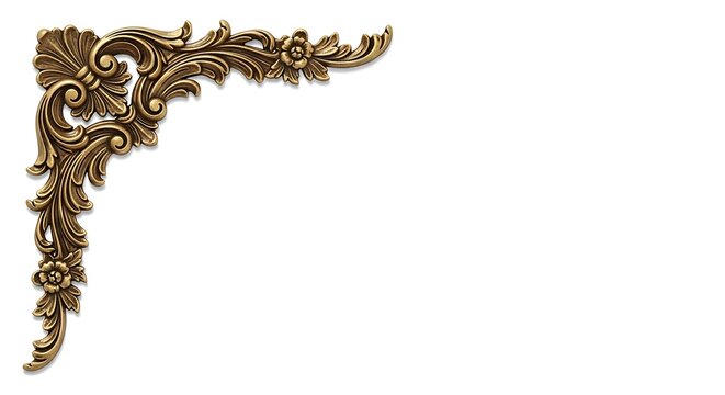 Elegant vintage golden ornate floral corner decorative element with intricate scrollwork, perfect for antique design accents and classic embellishments in graphic projects