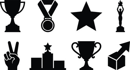 Naklejka premium Achievement and Success Icons Set of Trophy Medal Star and Victory SymbolsAchievement and Success Icons Set of Trophy Medal Star and Victory Symbols
