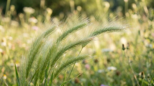 Wild foxtail barley grass in a sunny field