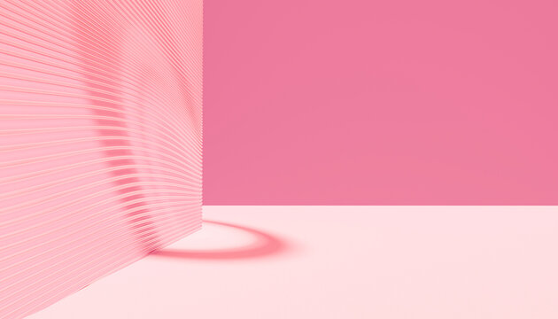 Abstract pink minimalist design with curved striped shadows
