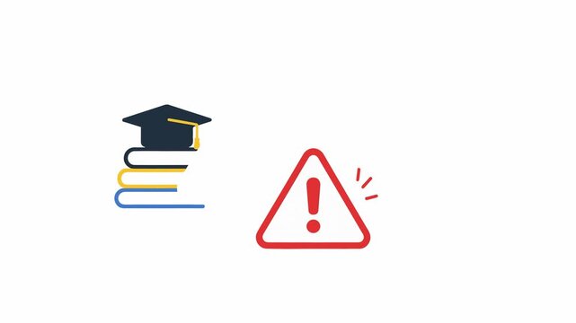 Academic warning icons featuring graduation cap and book stack