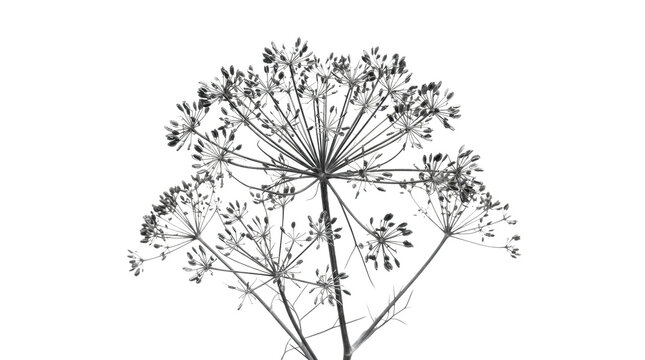 Soft blurred dill umbel herbal silhouette shadow overlay on a transparent background