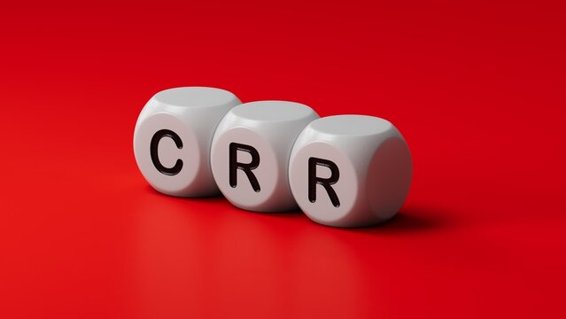 Text CRR CREDIT RISK RATING writing in cube ladder.close up of wooden dice,Business Concept.3D rendering.
