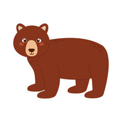Fototapeta premium Cute woodland bear character. Vector hand drawn animal with warm brown fur for kids, mascot, seasonal and learning designs