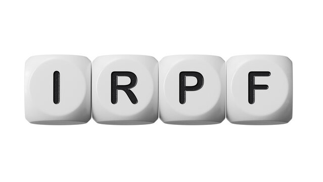 IRPF text on wooden block.close up of wooden dice,Business Concept.Supports PNG files with transparent backgrounds.