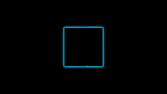 Glowing blue square frame animation pulsating on a dark background